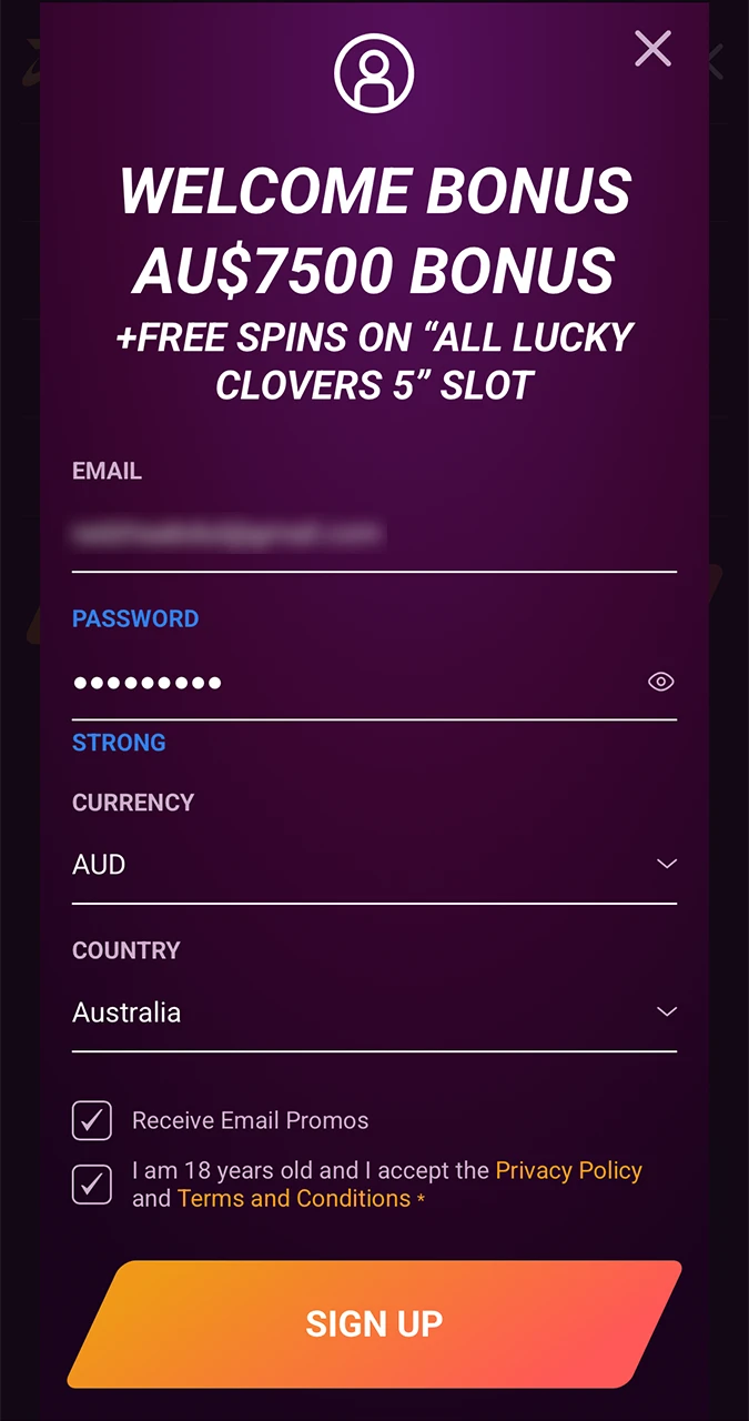 To claim your bonus from Ricky Casino, you need a simple account registration.